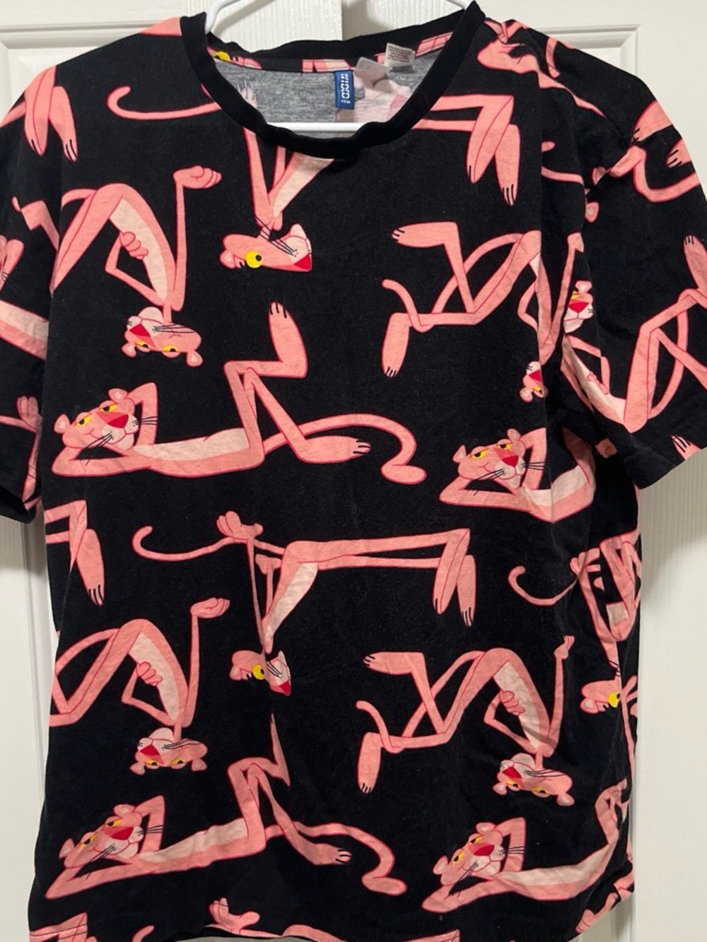 H&M Black Tee with Pink Panther All-Over Print